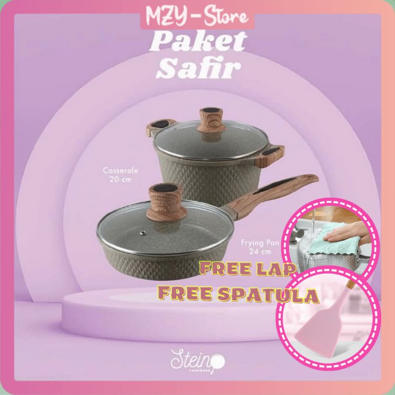 (4x FREE) Stein Paket Safir Steincookware Safir Diamond Series ( Casserole 20 Cm + Frypan 24 Cm )