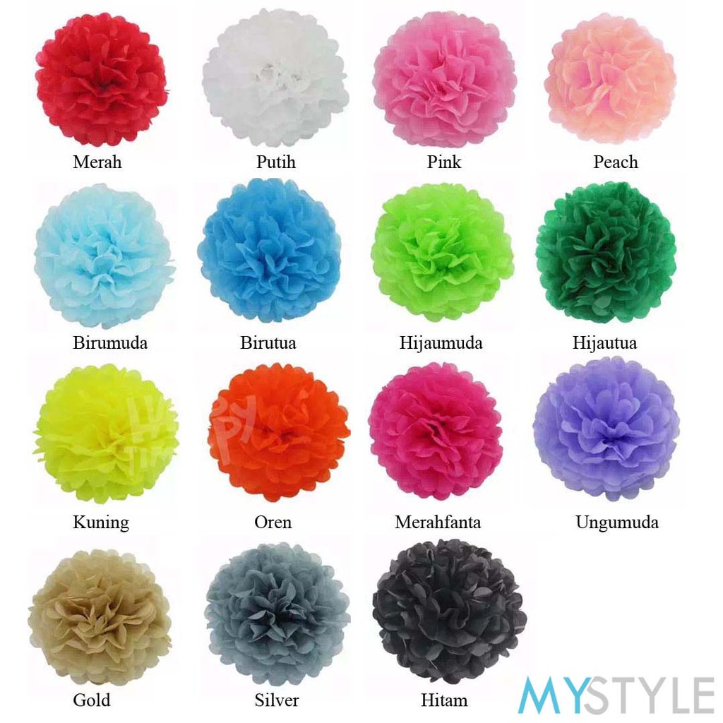 POMPOM KERTAS BUNGA 20 CM/ 25 CM / 30 CM POMPOM PESTA/POMPOM WARNA WARNI