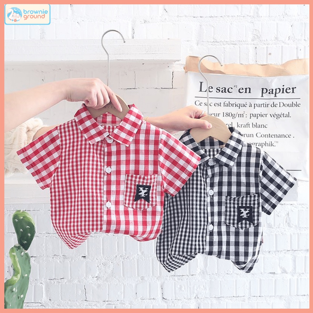 [COD]  Kemaja anak laki laki motif YZ Kotak hitam dan Merah baju baby impor premium 0-5 Tahun lucu baju korean