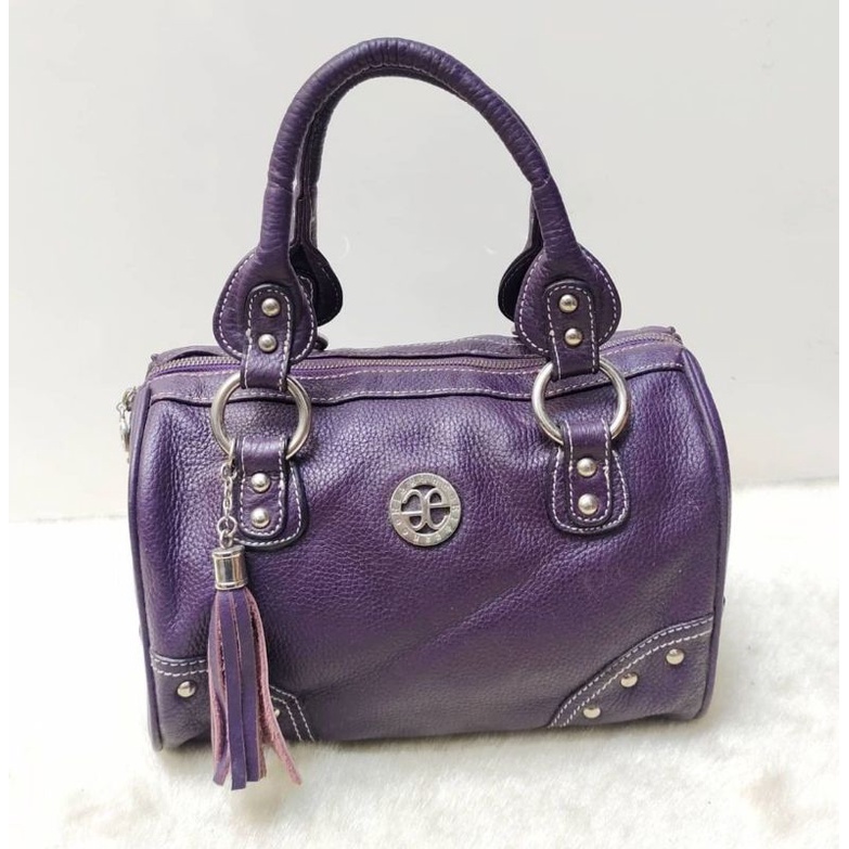 ELEGANCE SPEEDY HANDBAG UNGU, KULIT ASLI, PRELOVED ELEGANCE,  PRELOVED TAS SPEEDY, TAS UNGU KULIT AS