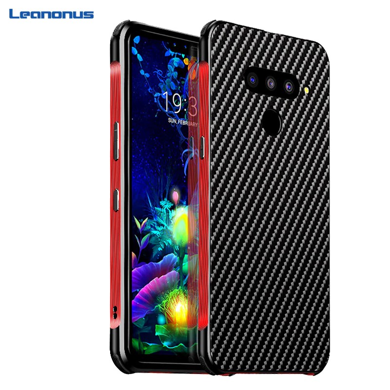 Armor Aluminum Metal Frame Phone Case For LG G8 V40 Case Carbon Fiber Hard PC Plastic Anti-knock