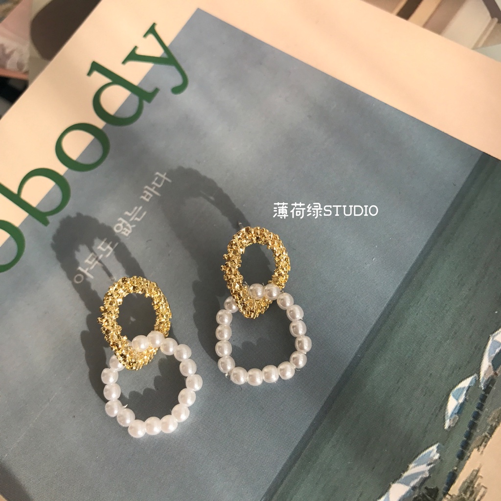 Metal rasa mutiara anting-anting silver Korea temperamen liar chic dingin gaya anting-anting antin