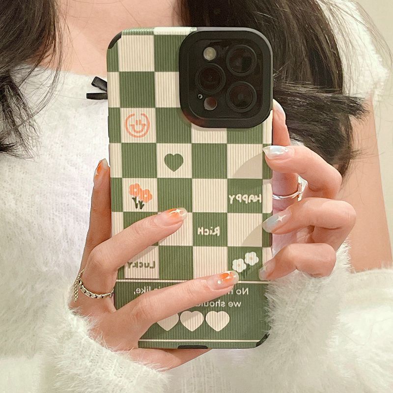 Green lattice Soft Leather Case HP OPPO A9 A53 A33 A31 2020 Reno 3 5 6 A3S Realme C1 X XT A7 A12 A11K F9 Pro F11 A52 A92 A92 A91 K5 K3 Casing Gadis Lucu VIVO V9 Y91c Y93 Y11 Y12i Y12 Y15 Y17 Y19 S1 Z1 Pro Y50 Y30 Y30i Y20 Y20S Y20A Y12S