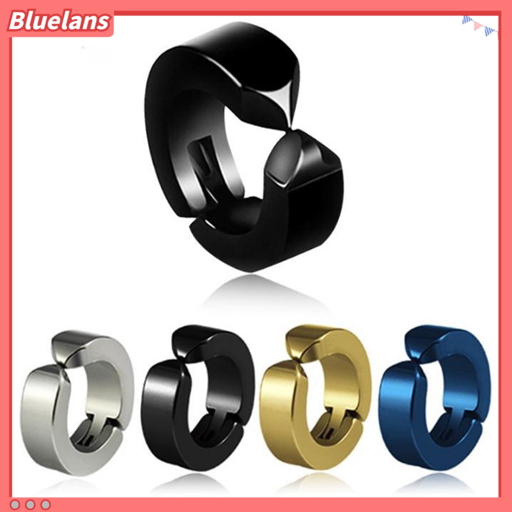 Bluelans 1Pc Men Titanium Steel Round Non-Pierced Ear Cuff Clip Earring Pendant Club