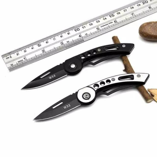 Bassic Pisau Dapur Lipat Mini Outdoor Survival Serbaguna Stainless Stell Carabiner pisau lipat W33