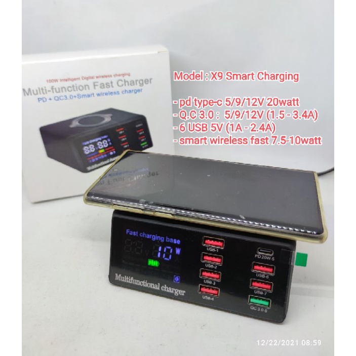 wireless charger digital display X9 100watt - smart fast charging 9in1