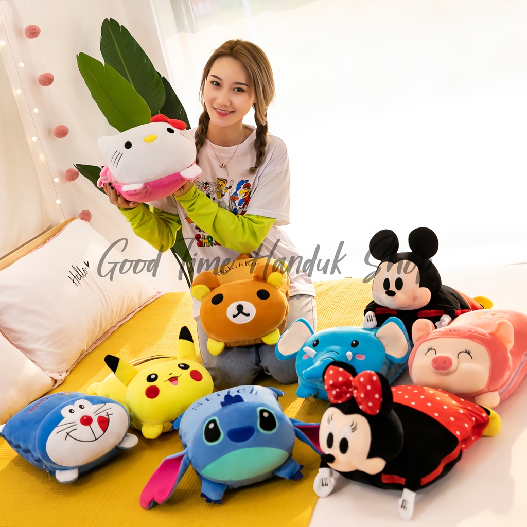 Bantal Selimut / Balmut Karakter Kartun Doraemon / Pikachu / Rilakuma / Stitch / Totoro / Hello Kitty 2 In 1 Lembut Ukuran 110 x 160cm