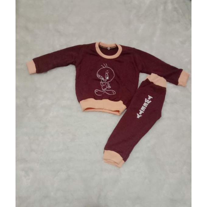 Setelan Anak Fleece 1 Sampai 5 Tahun Setelan Jogger Unisex Set Sweater Masa Kini