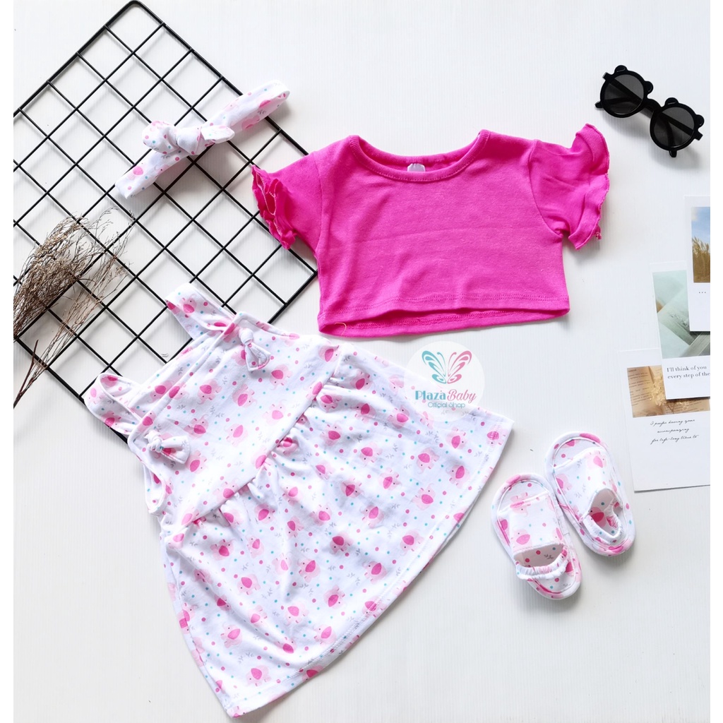 Plazababyku MX OVERALL EVERLEIGH SANDALS setelan bayi motif bunga yang lucu free headband + sandal