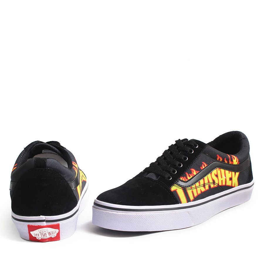 SEPATU VANS AUTHENTIC THRASHER FULL BLACK HITAM POLOS WHITE PUTIH OLDSKOOL ERA BNIB ICC IFC DT