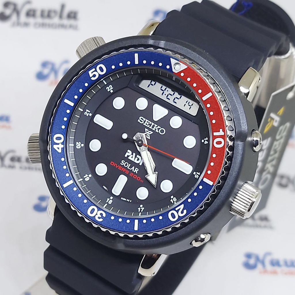 Seiko Prospex SNJ027P1 Solar Arnie Divers Analog Digital PADI Black Dial - Jam Tangan Pria SNJ027