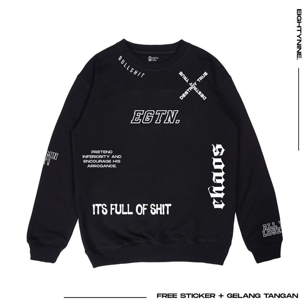 Sweatshirt Crewneck EGTN Bulshit Black Keren Simple Terbaru