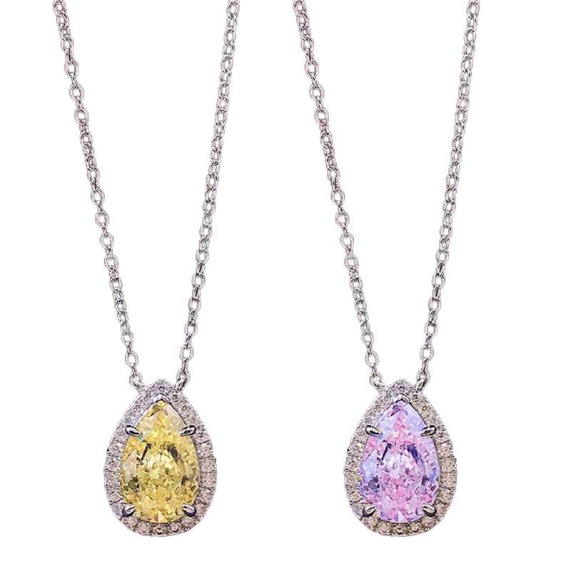 Kalung Liontin Pir Warna Pink Kuning Bahan Cubic Zirconia Untuk Wanita