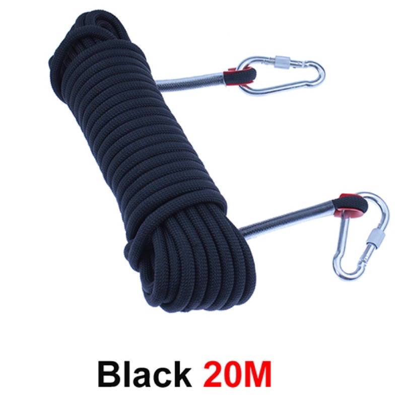 Tali Paracord Panjang Tebing Climbing Rope 10mm 20 Meter with Steel Buckle - 24KN