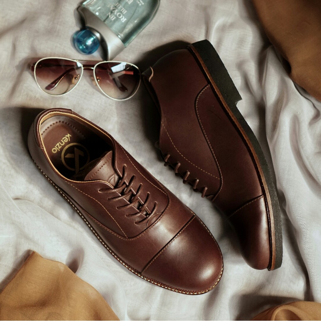 Oxford Brown | Sepatu Kulit Vintage Klasik Pria Cowok Derby Formal Original Footwear | FORIND Kenzio