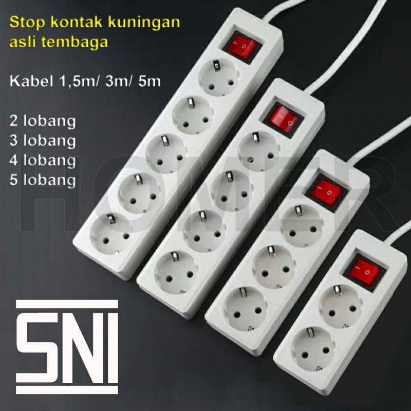 Stop Kontak, Colokan Listrik ,2 ,3 , 5 Lubang  Kabel  Meter + Saklar SNI