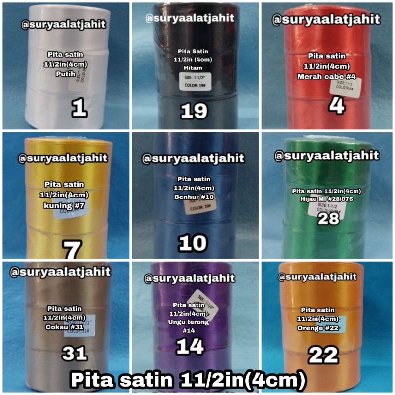 Pita Satin 11/2in (4cm) +/-20y =rp10.500/Rol