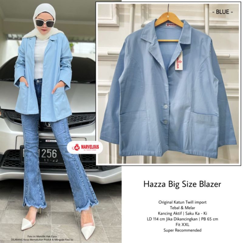 HAZZA BIG SIZE BLAZER BY MARVELOUS (BLAZER MUSLIMAH) Blazer katun twill premium