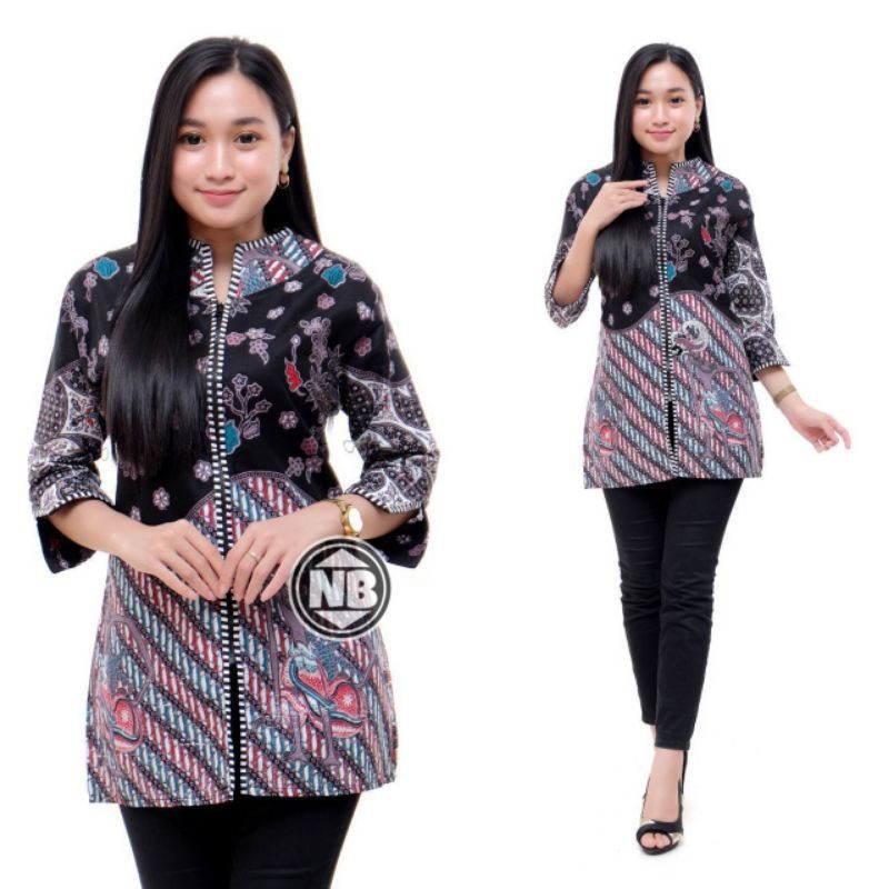 tey-17 Batik Wanita ASJ SA HRB026 Kenongo Kemeja Tosca Pendek-9