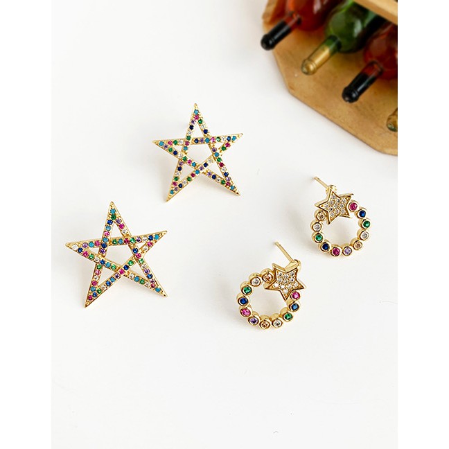 LRC Anting Tusuk Fashion Gold Color Star Shape Decorated Earrings F89511