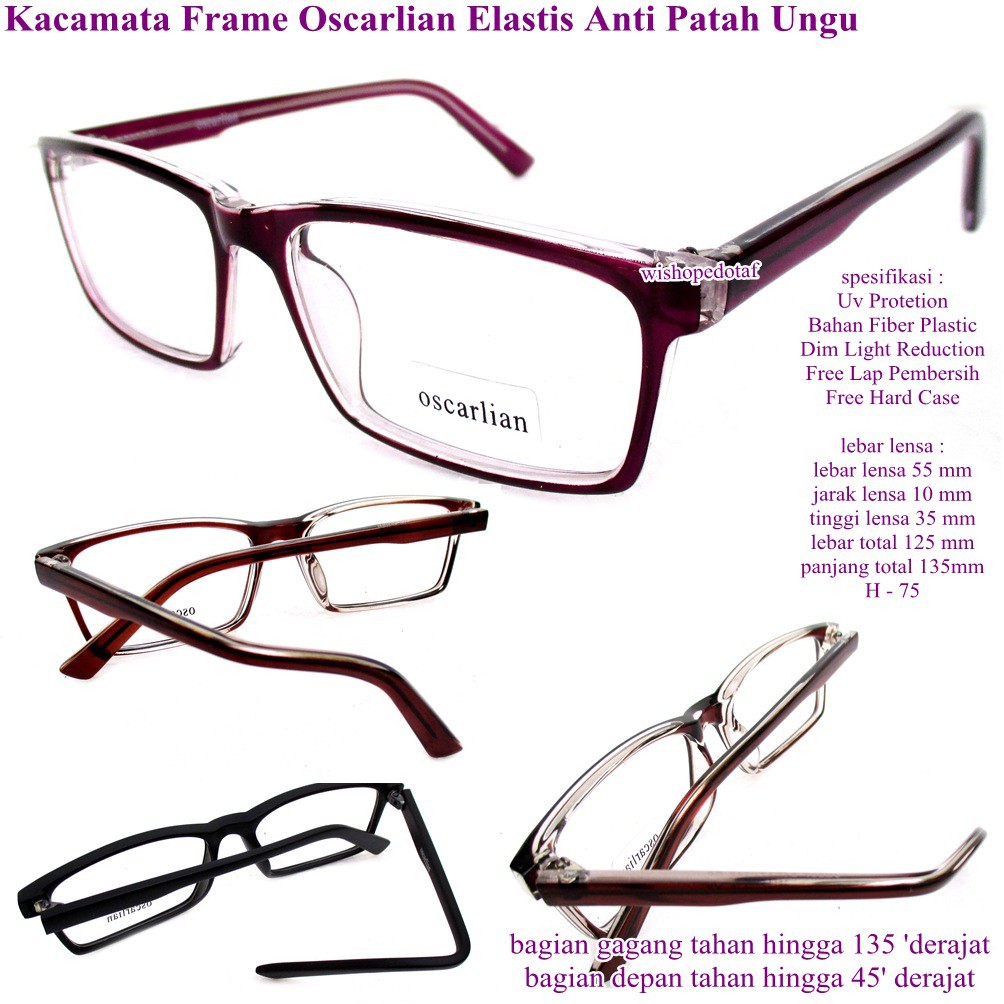 grosir kacamata wanita frame oscarlian elastis anti patah ungu full set