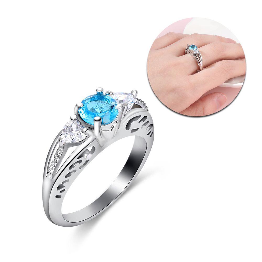 Lily Aquamarine Cincin Potongan Bulat Tunangan Wanita Sterling Silver