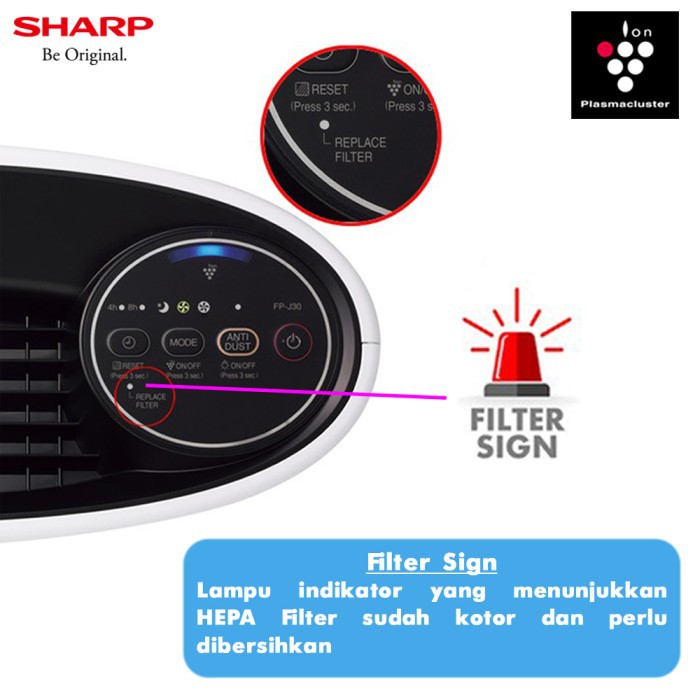 SHARP AIR PURIFIER FP-J30Y B/P/A PLASMACLUSTER ORIGINAL - GARANSI RESMI SHARP