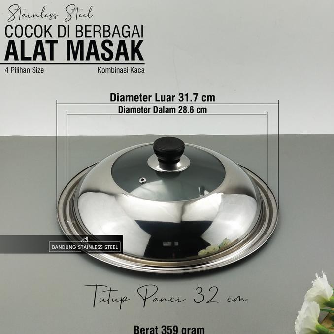 Kualitas Terbaik] Tutup Panci Multifungsi Stainless Kaca Wajan Kuali Penggorengan Kukus - 32 Cm