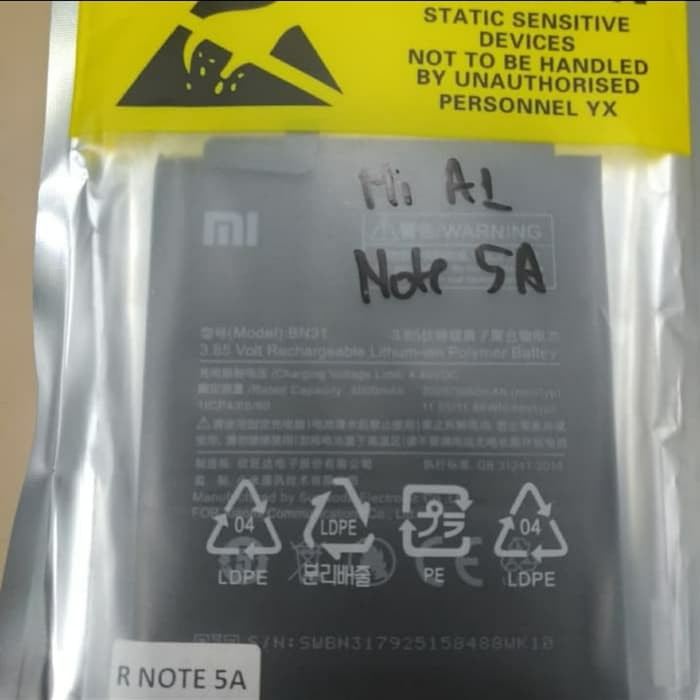 100% Original Xiaomi Redmi Note 5a / Mi A1 / Mi 5x BN31 Baterai