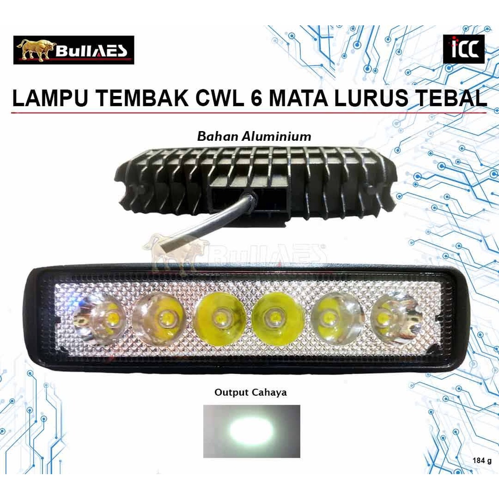 Cree Worklight 6 Mata Lurus Tebal 18 Watt I Lampu Sorot 6 Mata I Lampu Tembak LED 6 Mata SKU-1644