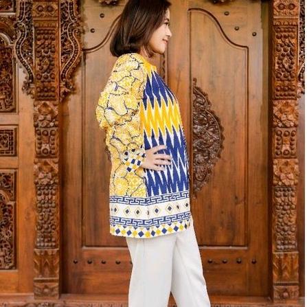 Murah Meriah Batik zigzag kuning blouse batik wanita jumbo batik warna kuning baju batik wanita