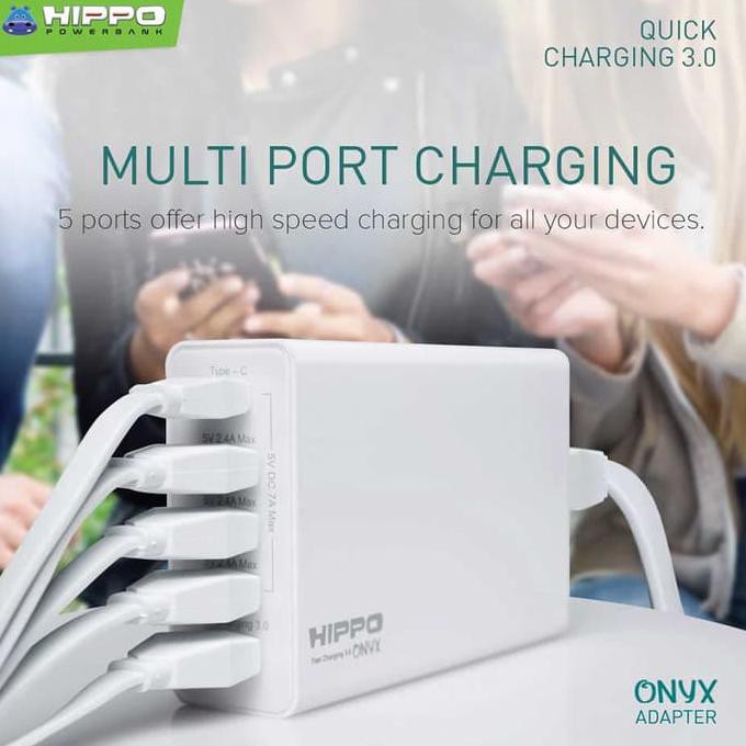 HIPPO ONYX SMART TRAVEL CHARGER 5 PORT QUICK CHARGE 3.0 SIMPLE PACK - WHITE