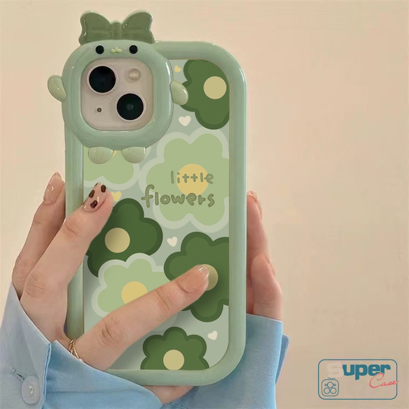 Cute Cartoon 3D Bow Little Monster Lens Case Compatible for iPhone 11 13 12 14 Pro Max 7 8 6 6S Plus XR X XS MAX SE 2020 Fresh Flowers TPU Soft Floral Cover