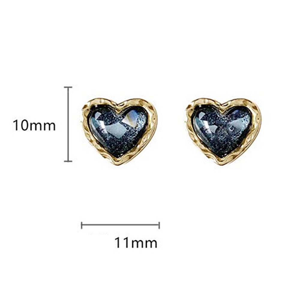 Needway  Wedding Peach Heart Jewelry Quicksand Small stud Earrings Party Transparent Gold Metal Black White Phnom Penh/Multicolor