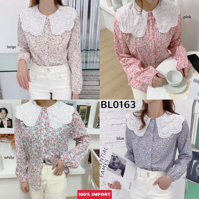 Anna Floral Embro Collar Blouse baju cewek lengan panjang baju cewek import korea baju cewek import 