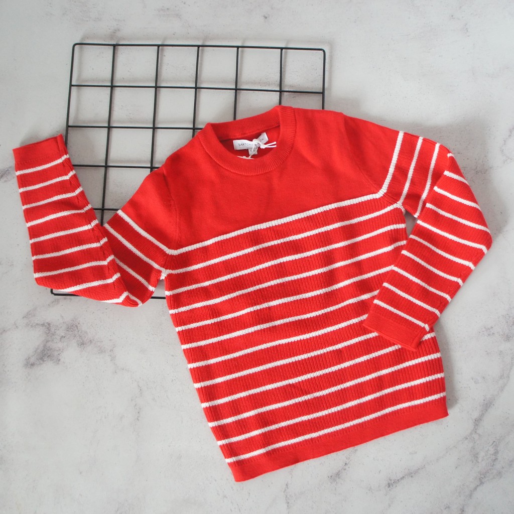 Sweater Rajut Tangan Panjang Motif Garis-Garis