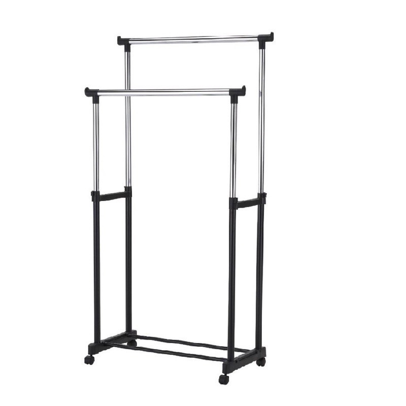 Rak Gantung Double garment Serbaguna / rak double ROD rack gantung Double Rod Rack Gantung 2 Lapis Rak Serbaguna Baju Gantungan Roda Laundry Pajangan Display Stand Hanger