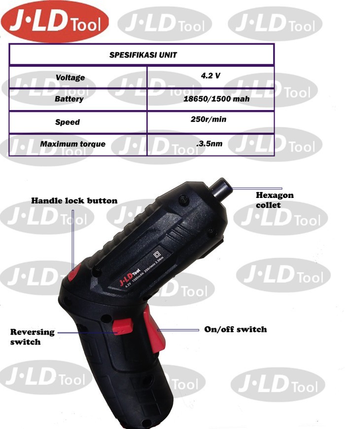 JLD Cordless 4.2 Volt Screwdriver Full Toolkit Bor Obeng Baterai