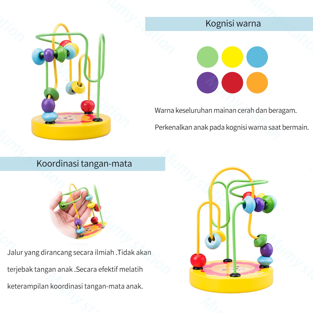 Mumystation Mini round beads/Alat hitung anak mainan Edukasi Kayu Balok beads wire