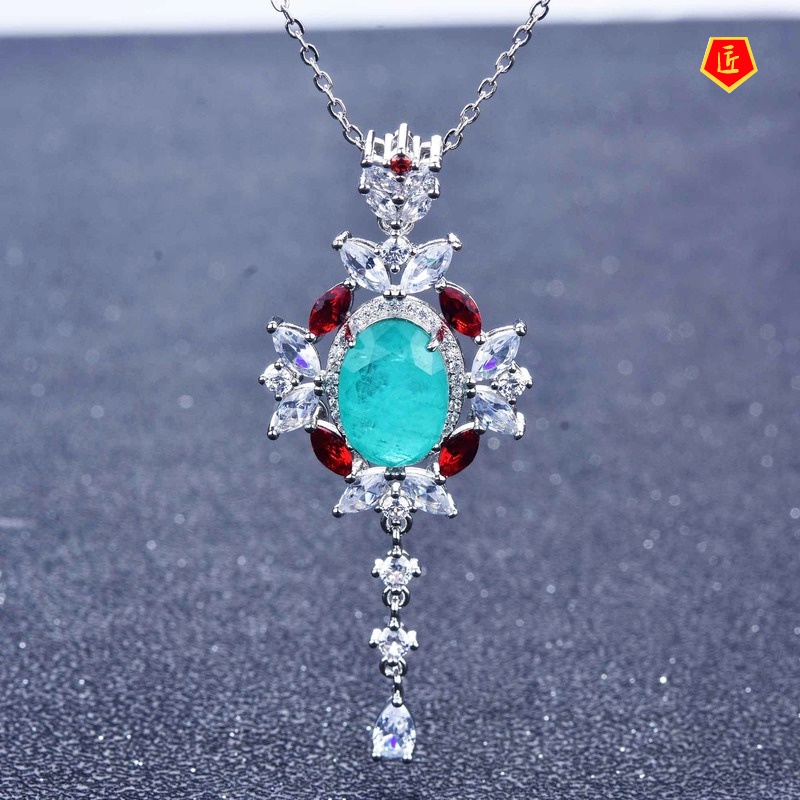 [Ready Stock]Micro-Inlaid Diamond Drop Shape Clover Flower Necklace Elegant and Fashionable