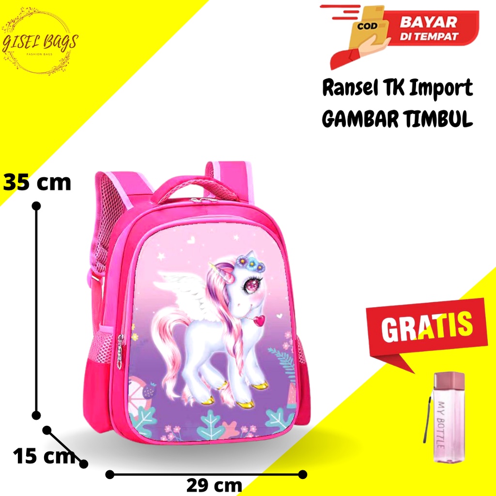 GB Tas sekolah anak perempuan TK gambar Timbul tas anak tk ransel anak import