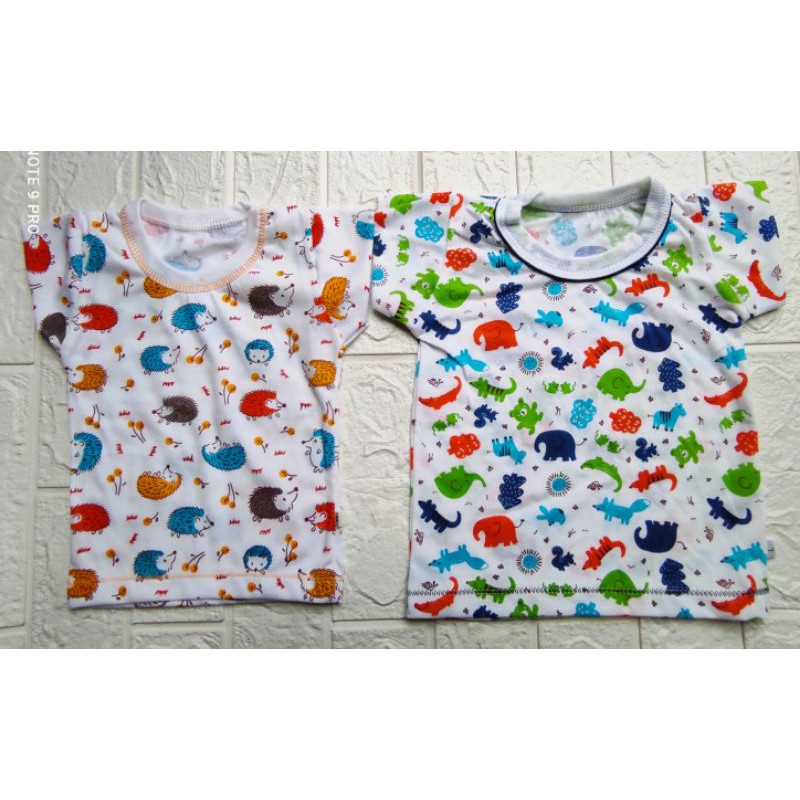 Kaos Oblong Bayi Stali Putih Lengan Pendek Motif Animal Full Print Usia 3 Sd 12 Bulan