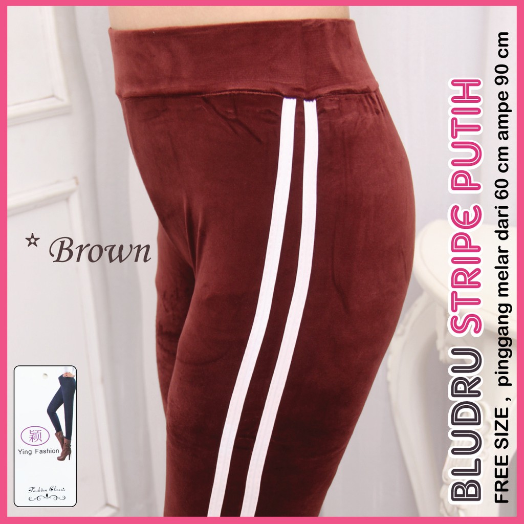 Legging bludru import / legging strip velvet fashion / legging bludru / bludru velvet / agape