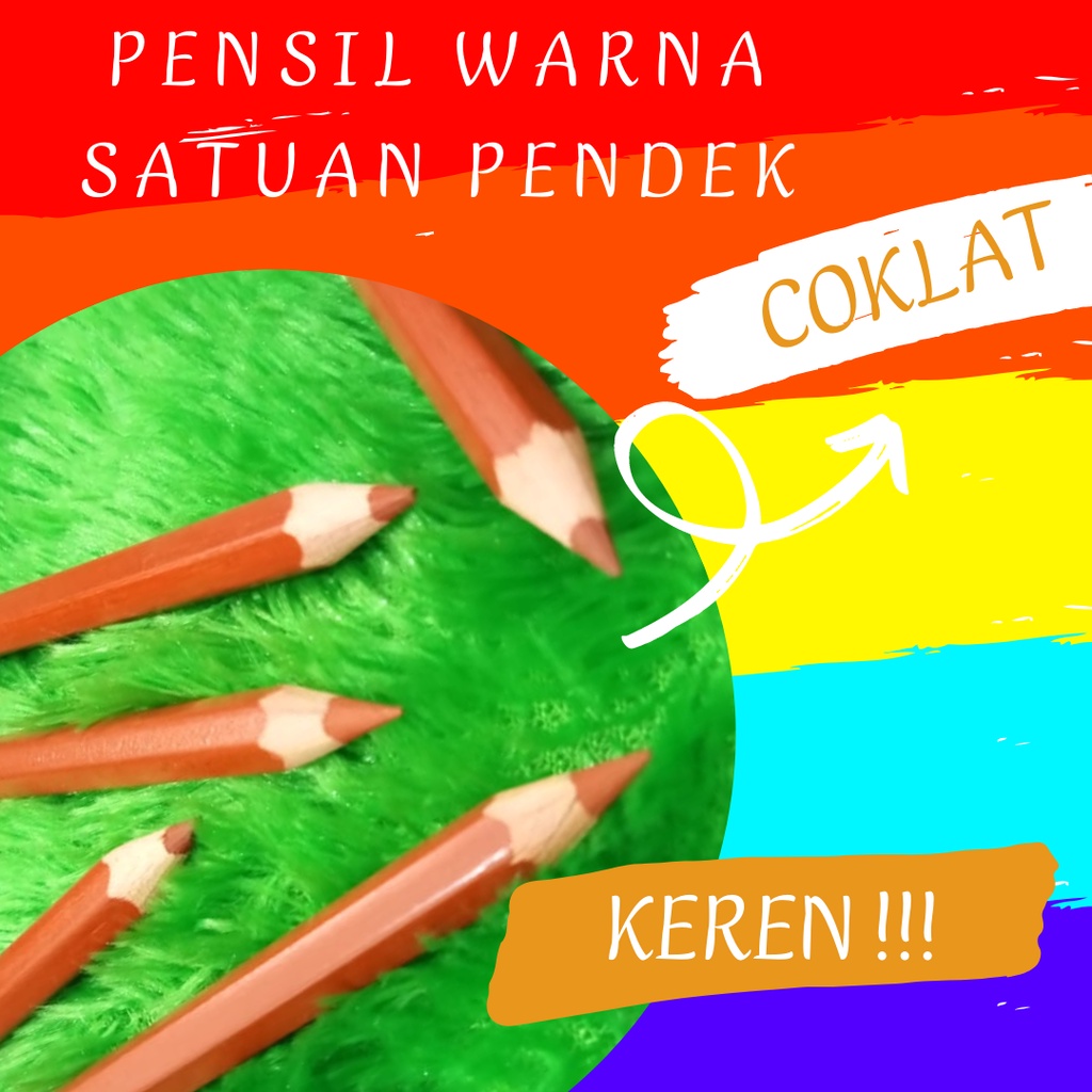 

Satuan Pensil Warna Pendek Coklat Pencil Colour High Quality Empuk ECO Satuan Warna Warni Murah Meriah Bandung Mewarnai Menggambar