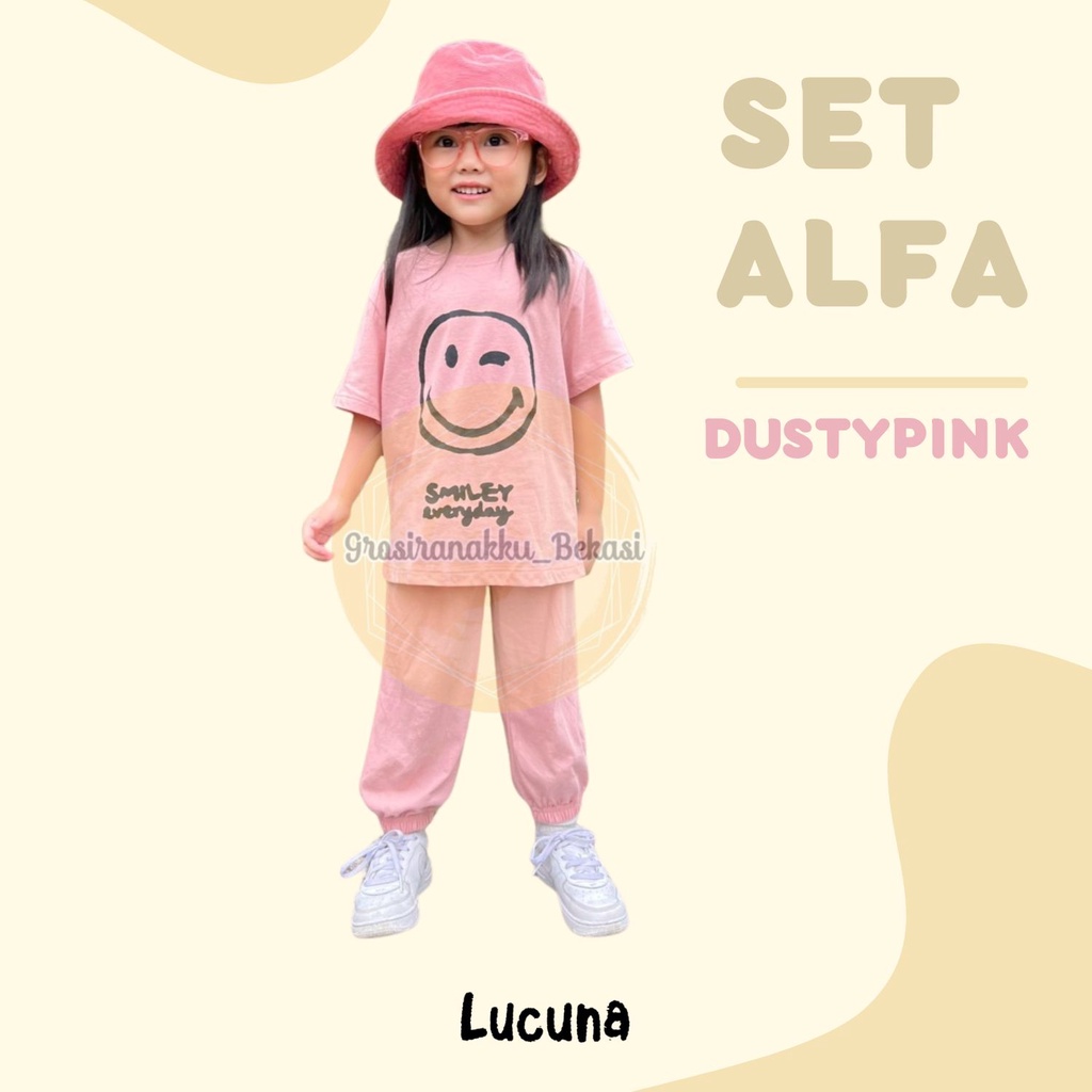 Setelan Anak Unisex Lucuna Alfa Warna DustyPink Size 1-5Th