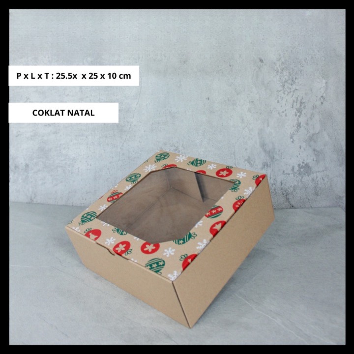 

10 pcs Kardus Mika Packaging Hampers Kue Kering Box Natal Kemasan Souvenir Dus Cheese Cake Ukuran 25,5x25x10 cm