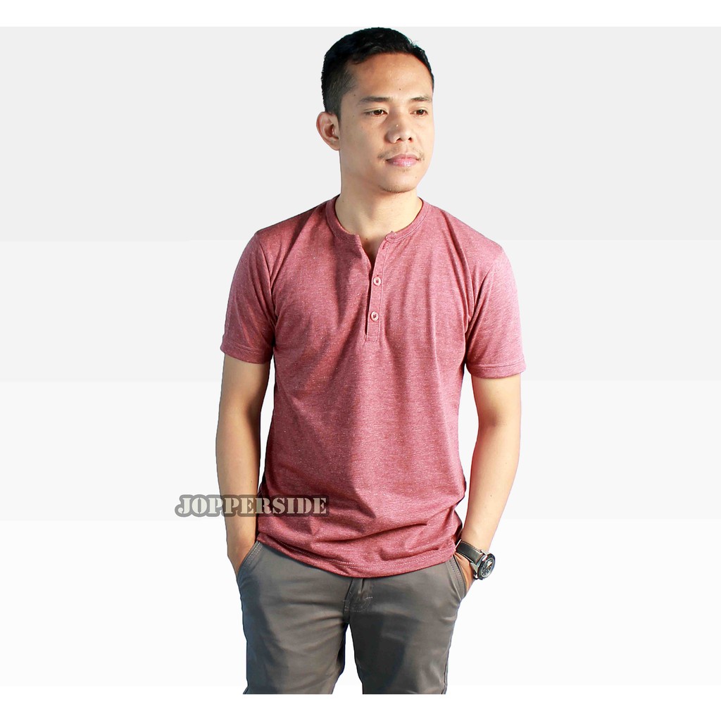 Jopperside kaos  oblong polos henley  kancing  marun misty 