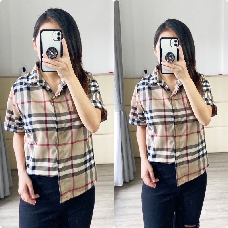 Kemeja kotak/ kemeja wanita casual / kemeja vintage/ kemeja kerja / K 8536 / kemeja kotak jumbo-Lengan pdk LD 100