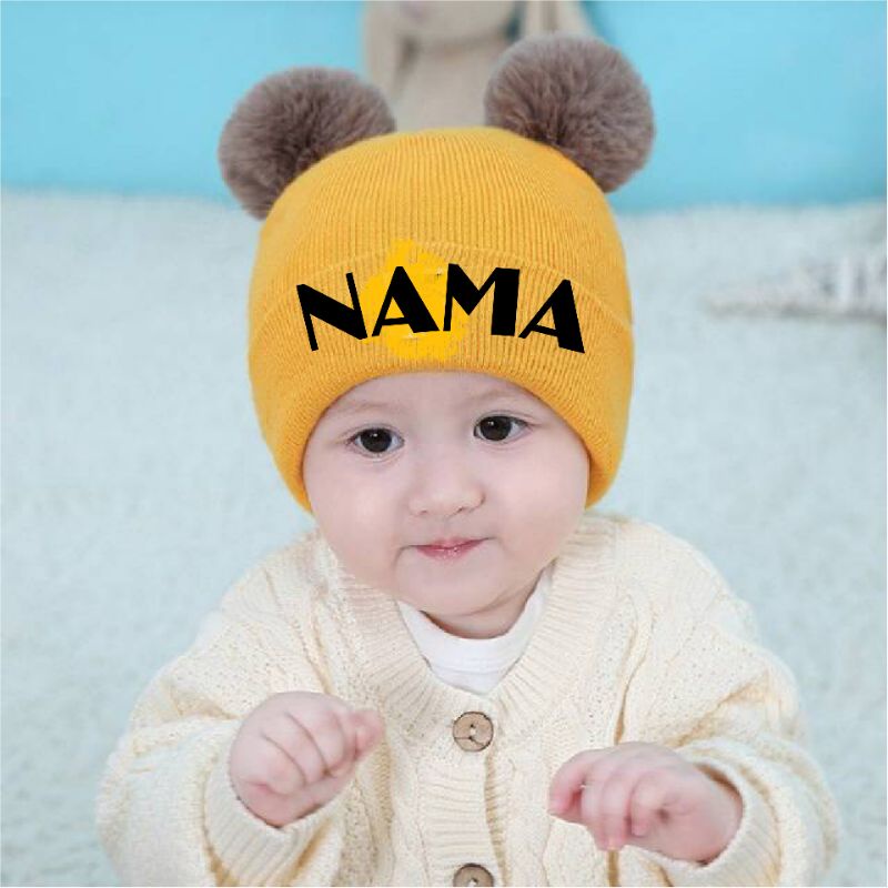 Topi Bayi Pom pom Bulu Free Bordir Nama