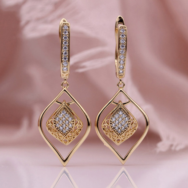 Anting Panjang Model Hollow Ganda Bahan Zirkon Warna-Warni Untuk Wanita